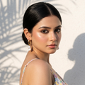 Model wearing Baroque Pearl Drop Earrings