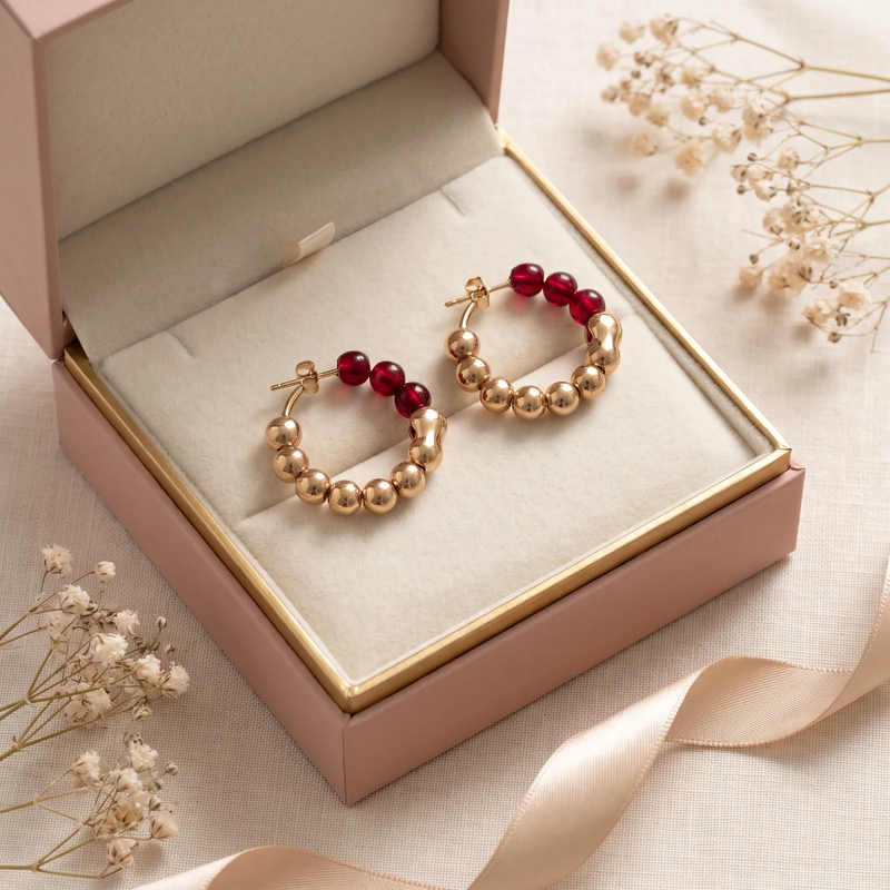 Gift box: Ruby Luxe Beaded Hoops