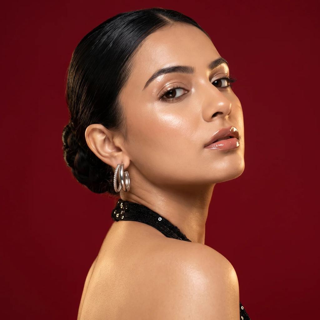 Model wearing Rope Trim Hoop Earrings