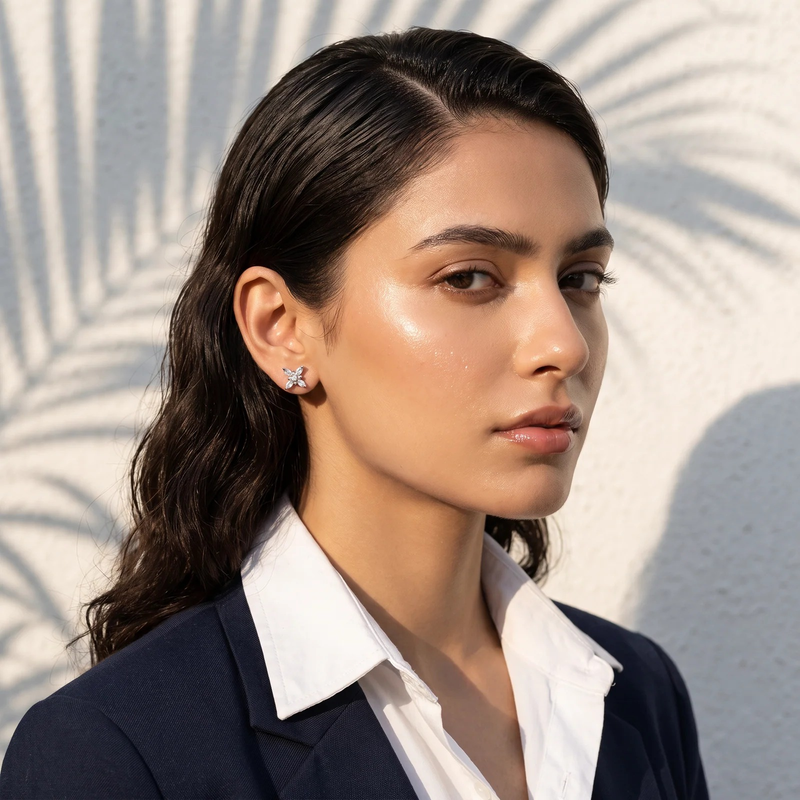 Side profile on ear: Crystal Starburst Studs