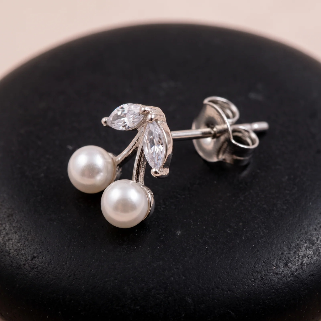 Close-up detail of Cherry Pearl Studs