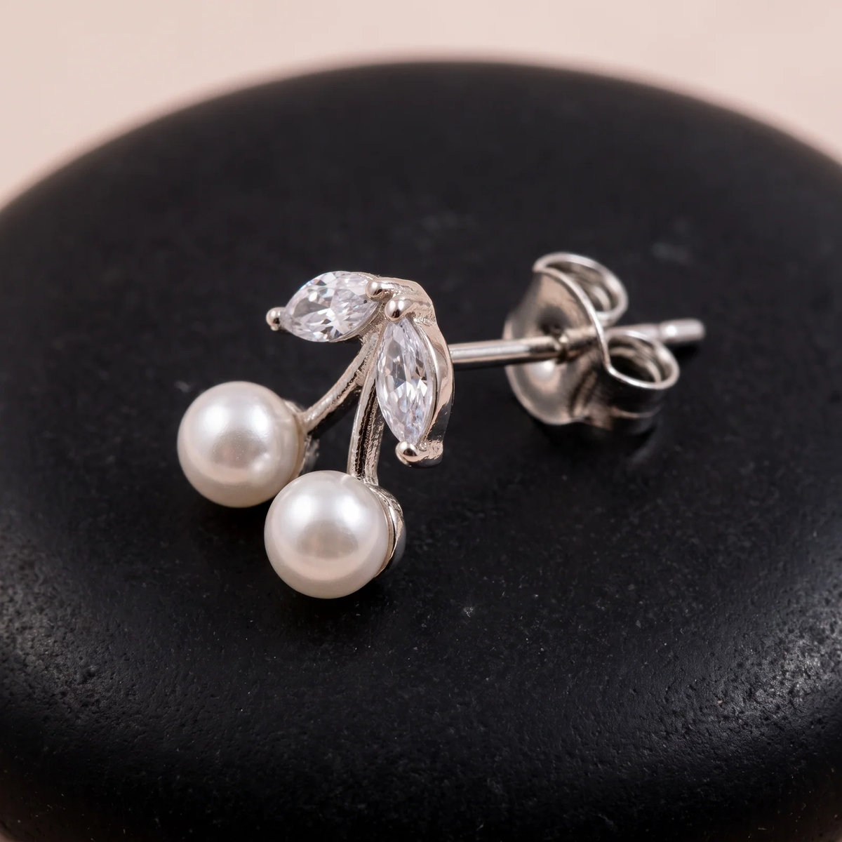 Close-up detail of Cherry Pearl Studs