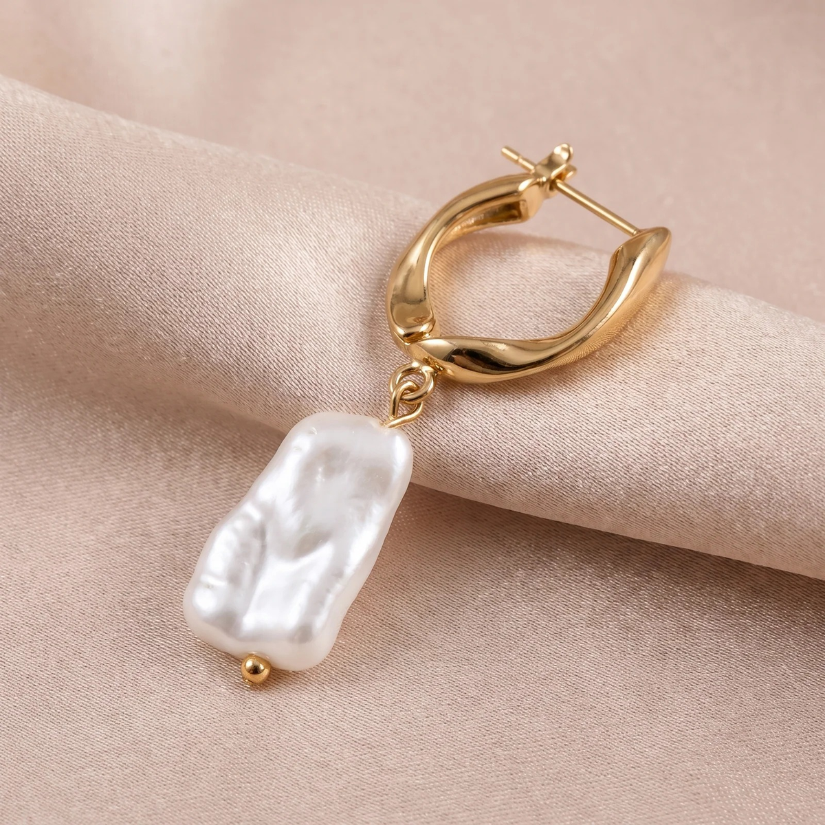 Close-up detail of Baroque Pearl Drop Earrings