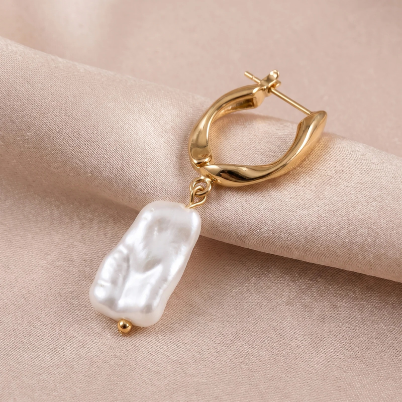 Close-up detail of Baroque Pearl Drop Earrings