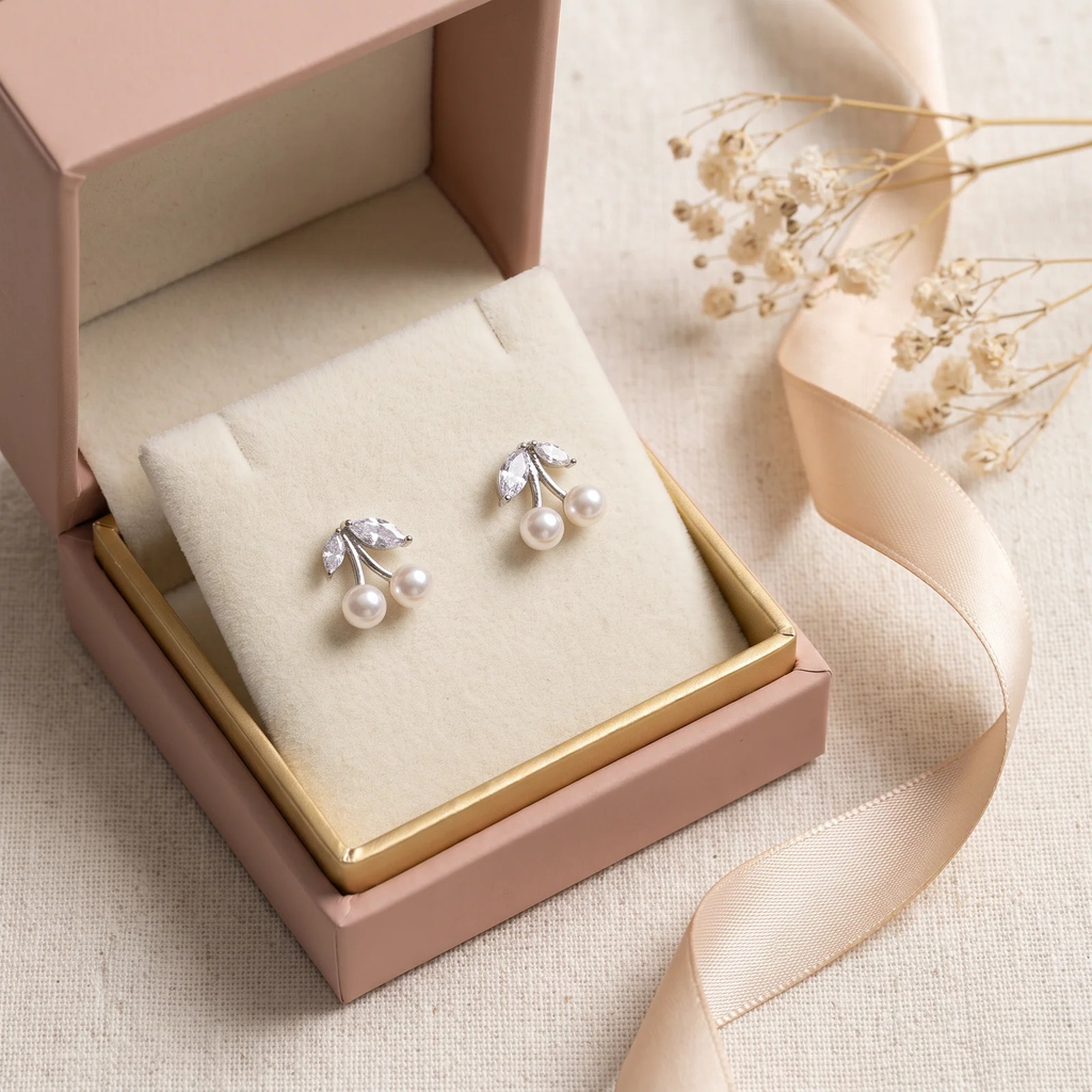 Gift box: Cherry Pearl Studs
