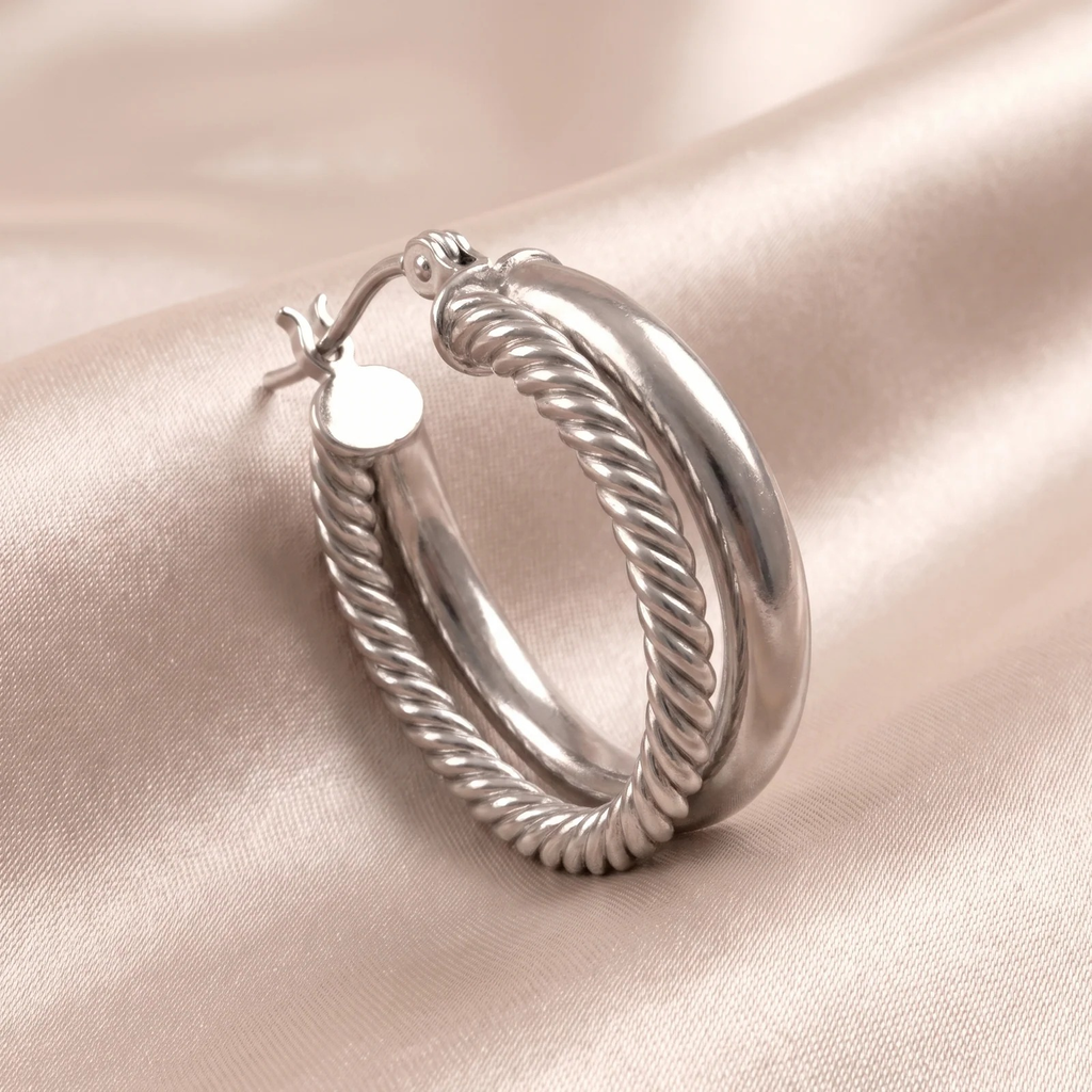 Close-up detail of Rope Trim Hoop Earrings
