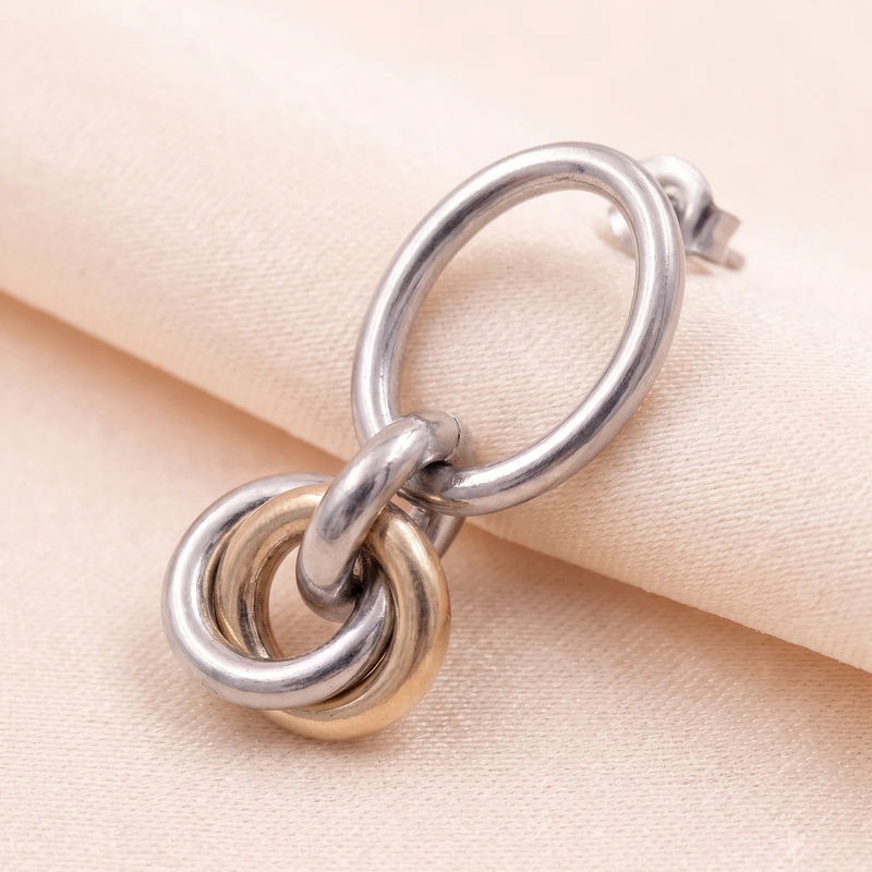 Close-up detail of Duo Link Drop Earrings
