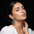 Model wearing Mixed Texture Link Drop Earrings
