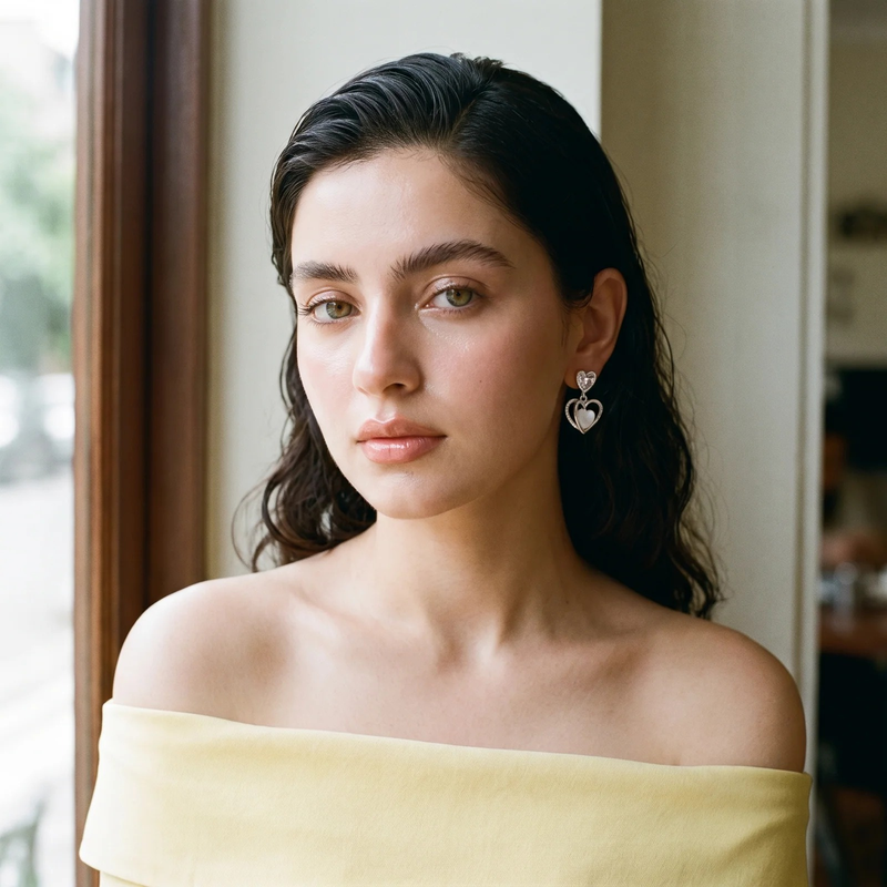 Styled look: Double Heart Crystal Drop Earrings