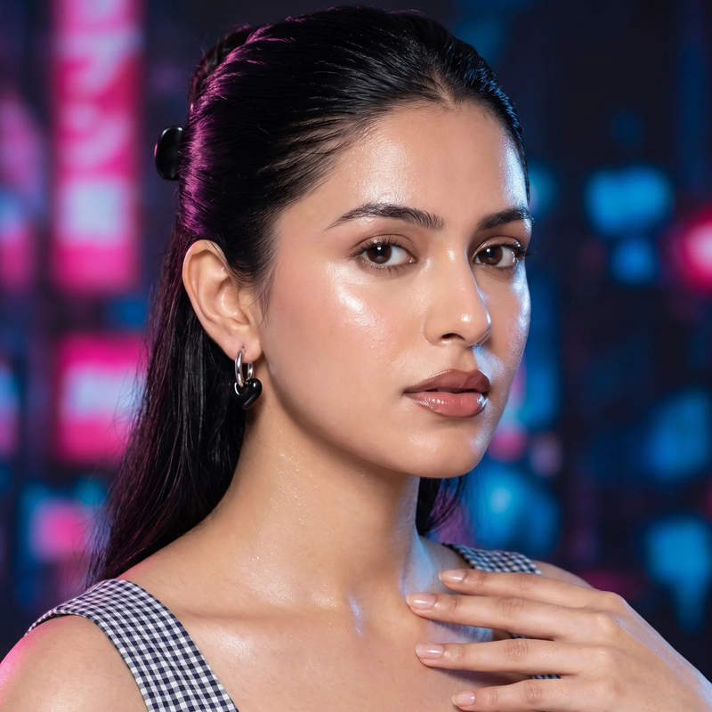 Model wearing Heart Charm Hoop Earrings