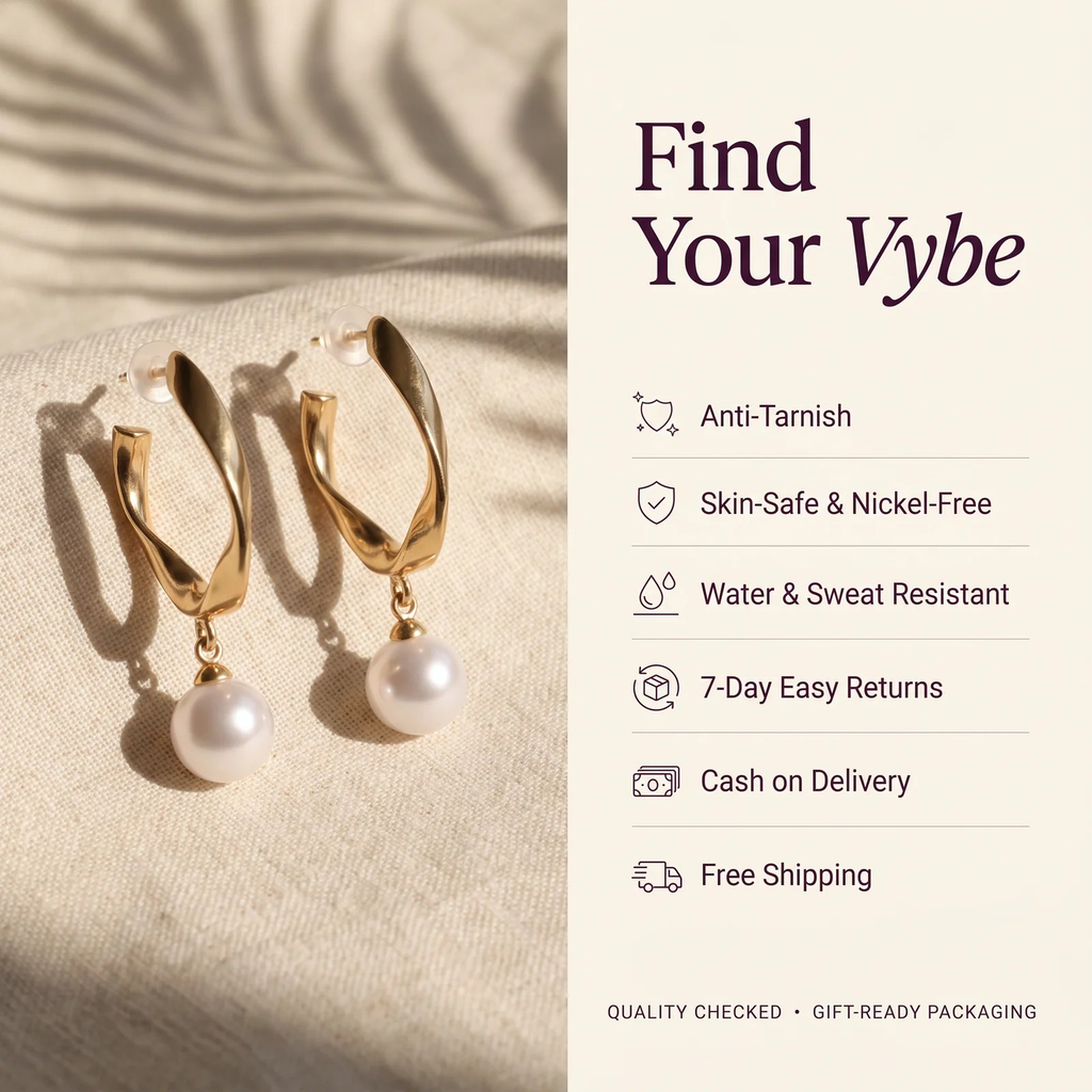 Features and promises: Twisted Gold Hoop Pearl Drop Earrings