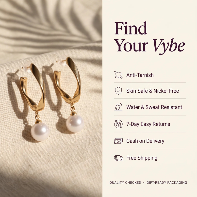 Features and promises: Twisted Gold Hoop Pearl Drop Earrings