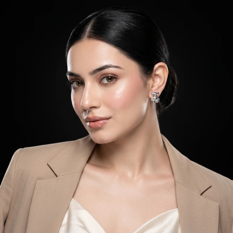 Model wearing Teddy Bear Stud Earrings
