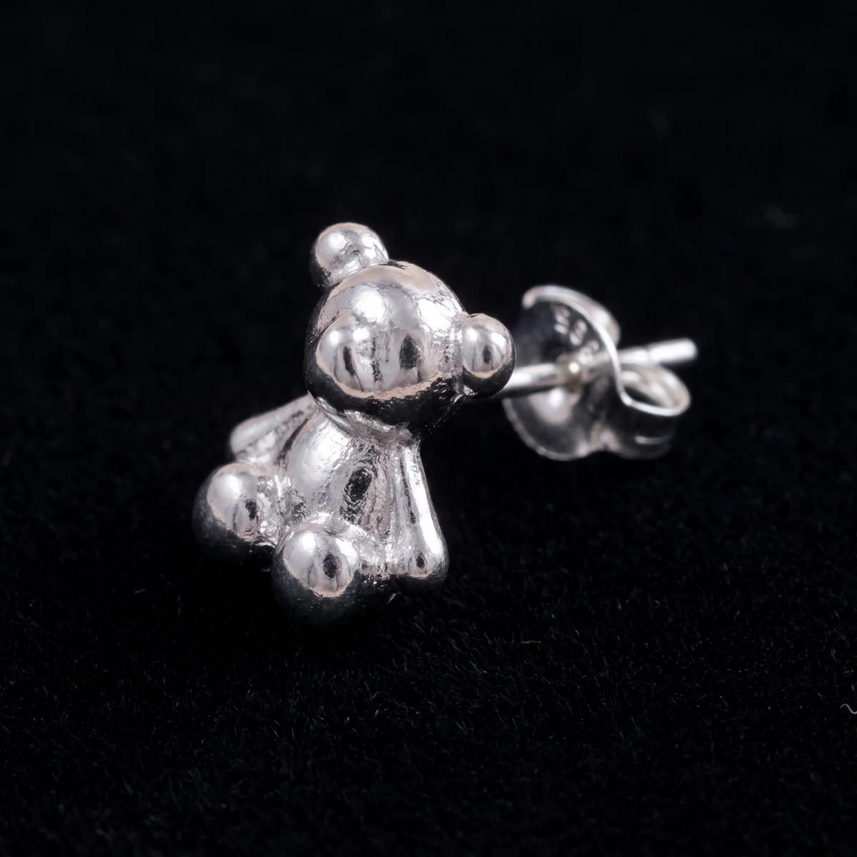 Close-up detail of Teddy Bear Stud Earrings