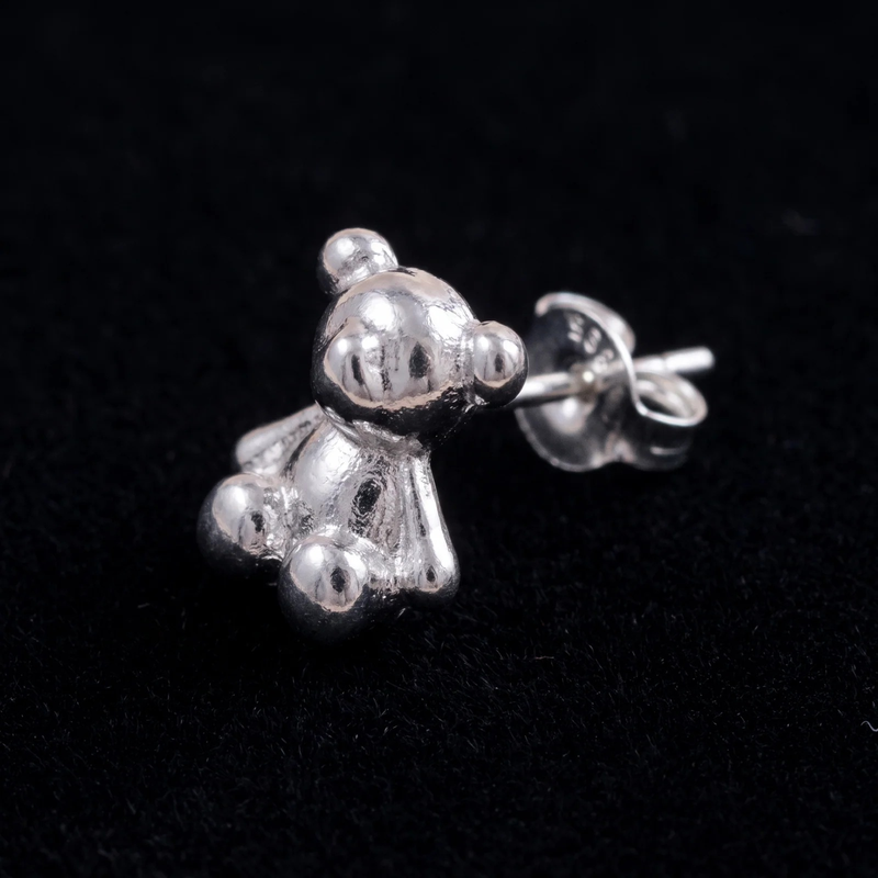 Close-up detail of Teddy Bear Stud Earrings