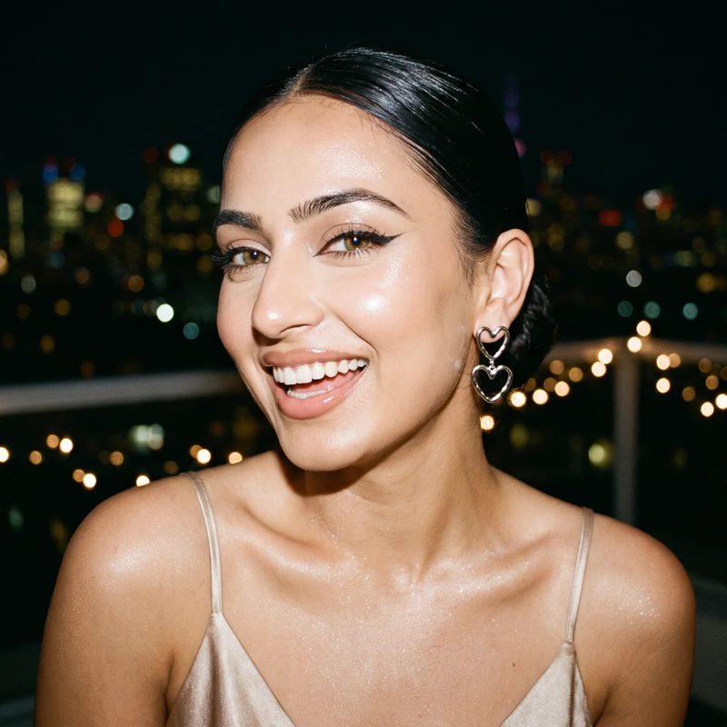 Styled look: Double Heart Outline Drop Earrings