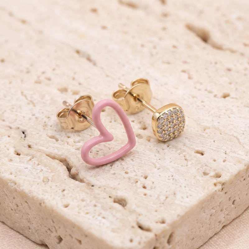 Close-up detail of Playful Heart & Pavé Stud Duo