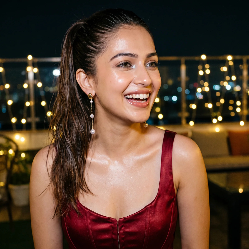 Styled look: Graduated Pearl Chain Drop Earrings