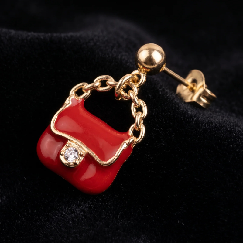 Close-up detail of Mini Handbag Charm Earrings
