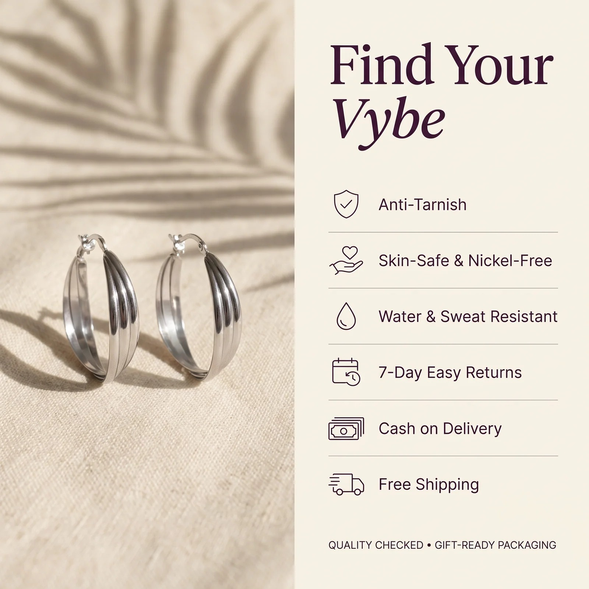 Features and promises: Luna Ribbed Hoop Earrings