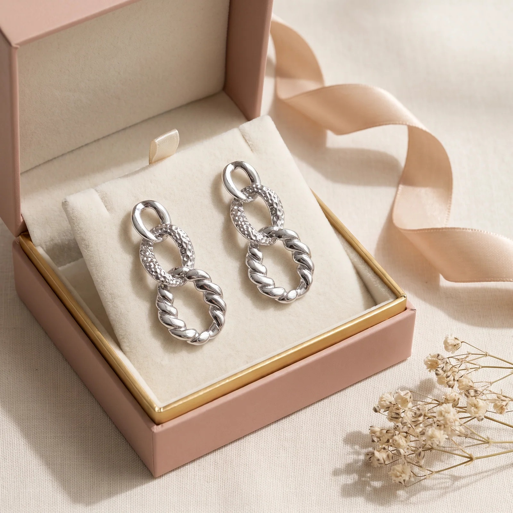 Gift box: Mixed Texture Link Drop Earrings