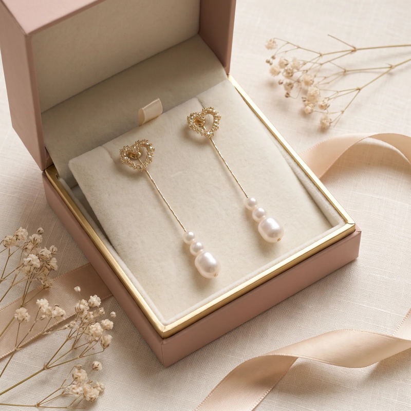 Gift box: Crystal Heart Pearl Drop Earring