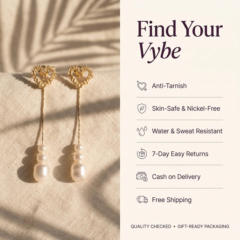 Features and promises: Crystal Heart Pearl Drop Earring