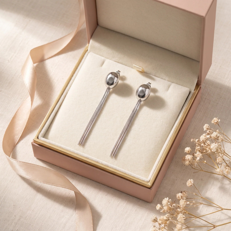 Gift box: Oval Dome Fringe Drop Earrings