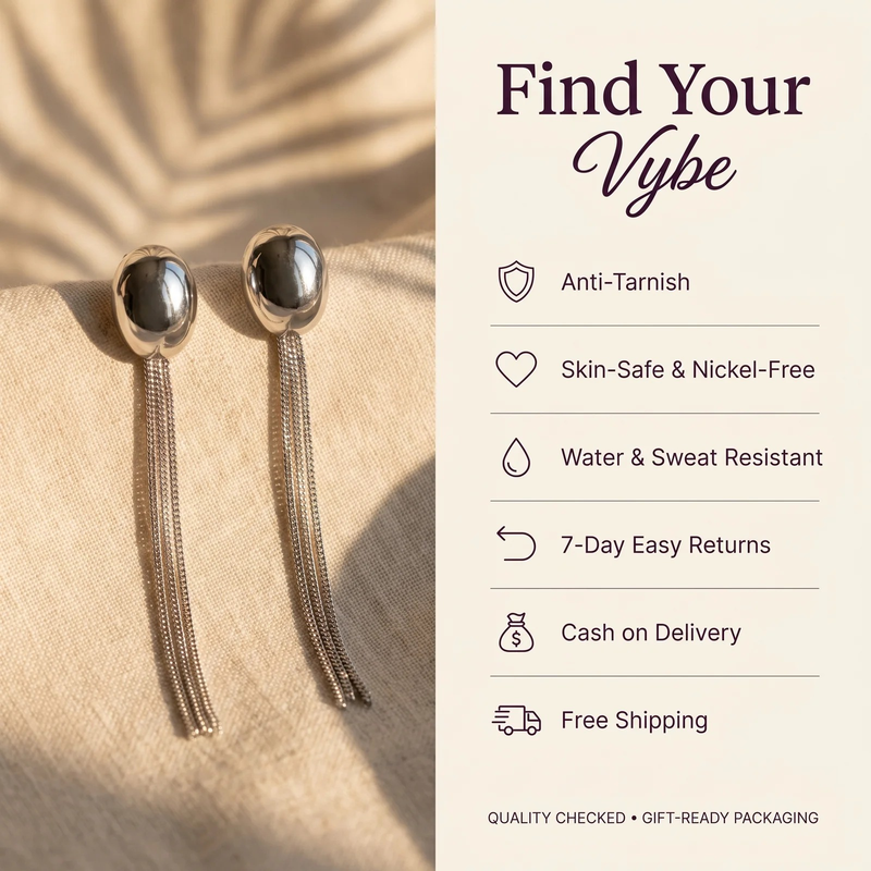 Features and promises: Oval Dome Fringe Drop Earrings