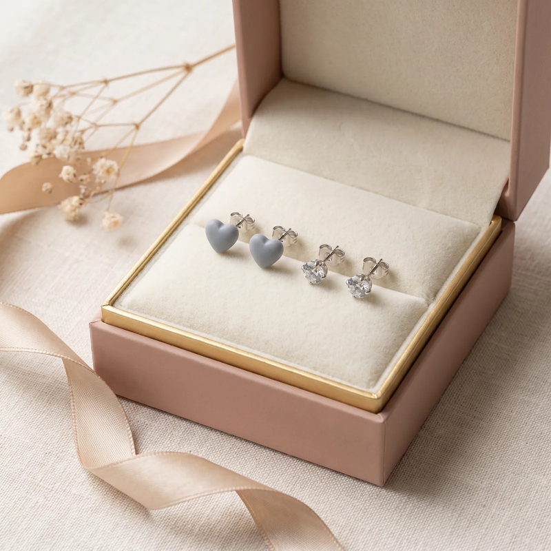 Gift box: Heart & Crystal Mismatched Stud Set