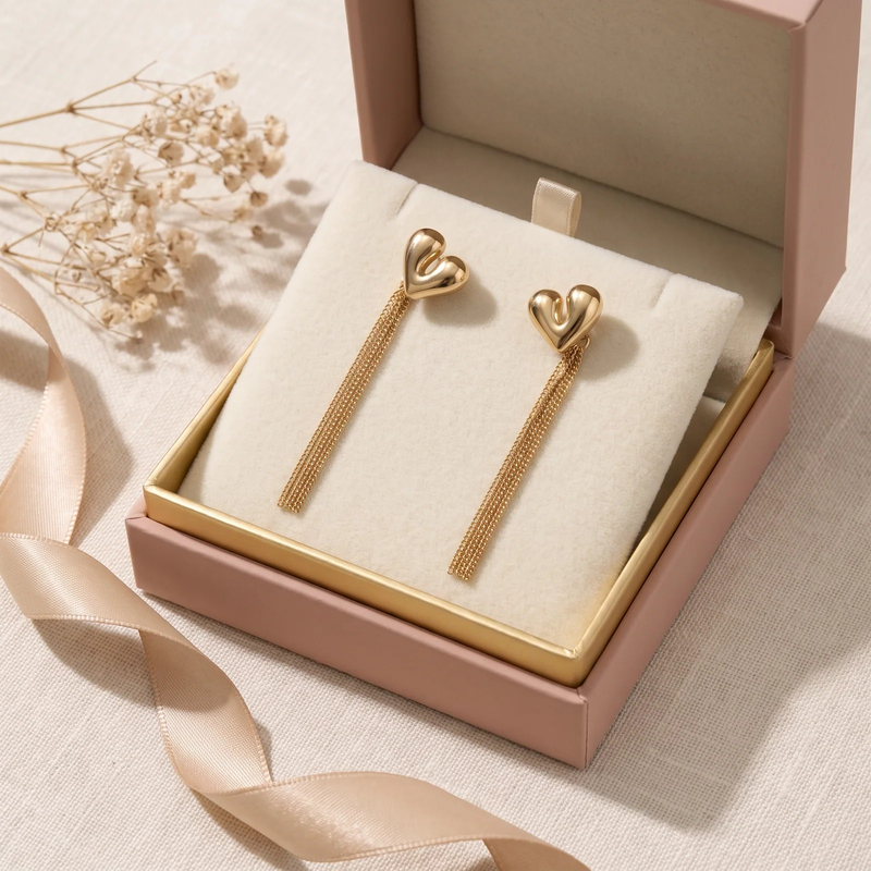 Gift box: Sculptural Heart Fringe Earrings