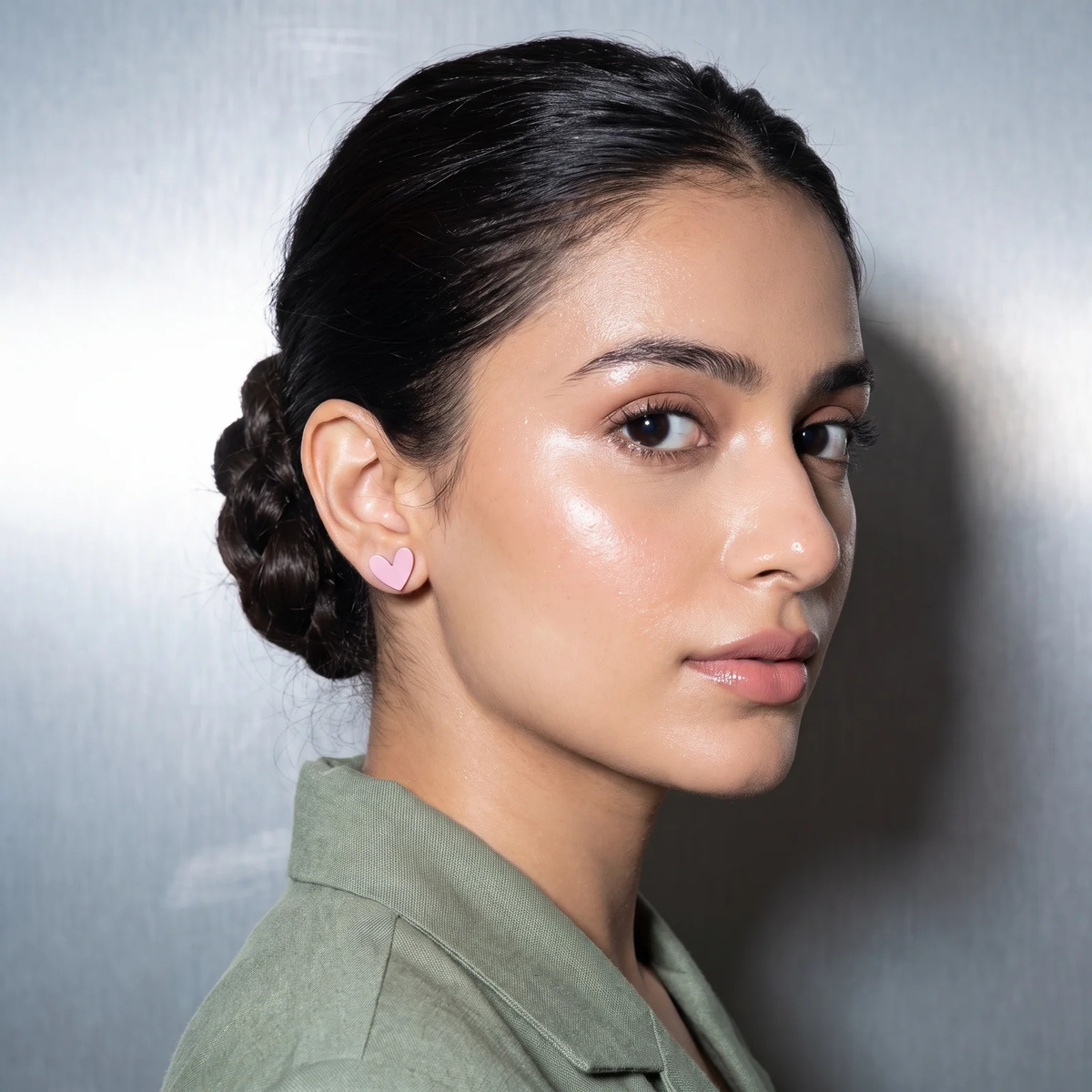 Side profile on ear: Playful Heart & Pavé Stud Duo