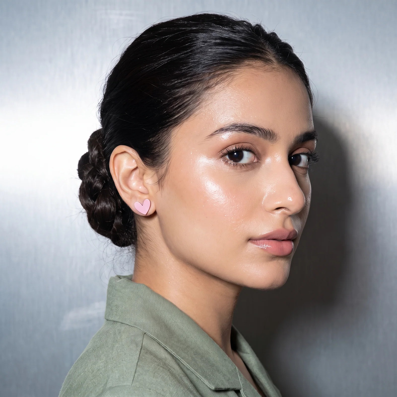 Side profile on ear: Playful Heart & Pavé Stud Duo