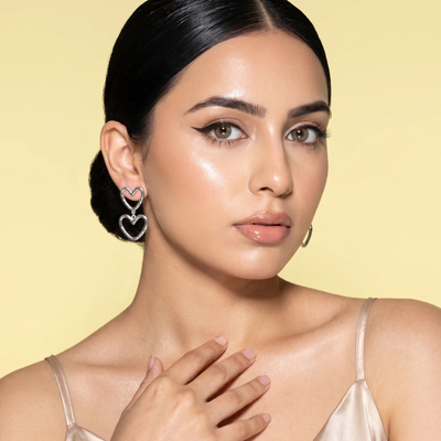 Double Heart Outline Drop Earrings