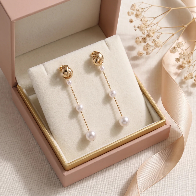 Gift box: Graduated Pearl Chain Drop Earrings