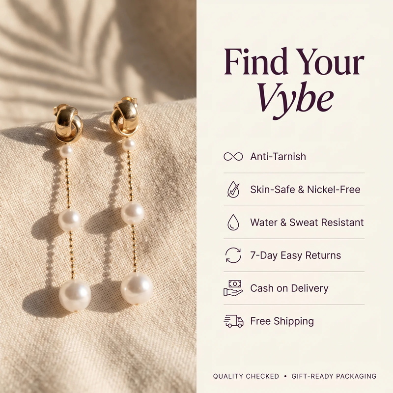 Features and promises: Graduated Pearl Chain Drop Earrings