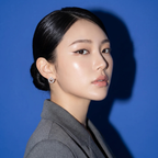 Side profile on ear: Crystal Crescent with Pearl Stud Earrings