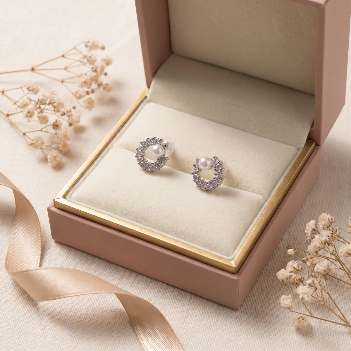 Gift box: Crystal Crescent with Pearl Stud Earrings