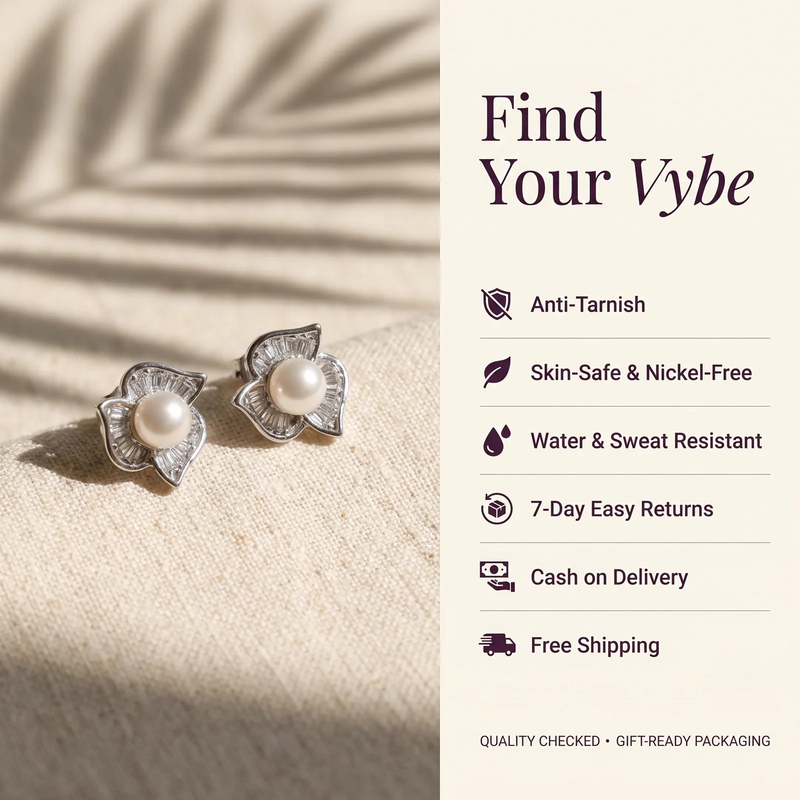 Features and promises: Pearl & Crystal Flower Stud Earrings