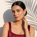 Model wearing Silver Celestial Star Hoop Drop Earring