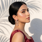 Side profile on ear: Silver Celestial Star Hoop Drop Earring