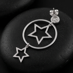 Close-up detail of Silver Celestial Star Hoop Drop Earring