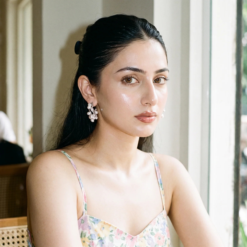 Styled look: Pearl Cluster Wave Hoop Earrings