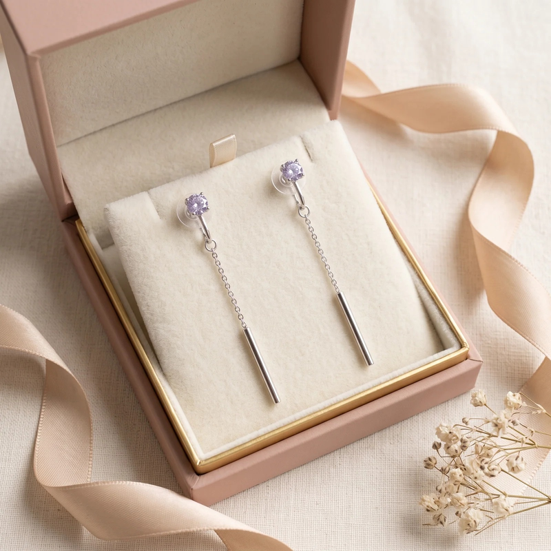 Gift box: Silver Square Crystal Linear Drop Earrings