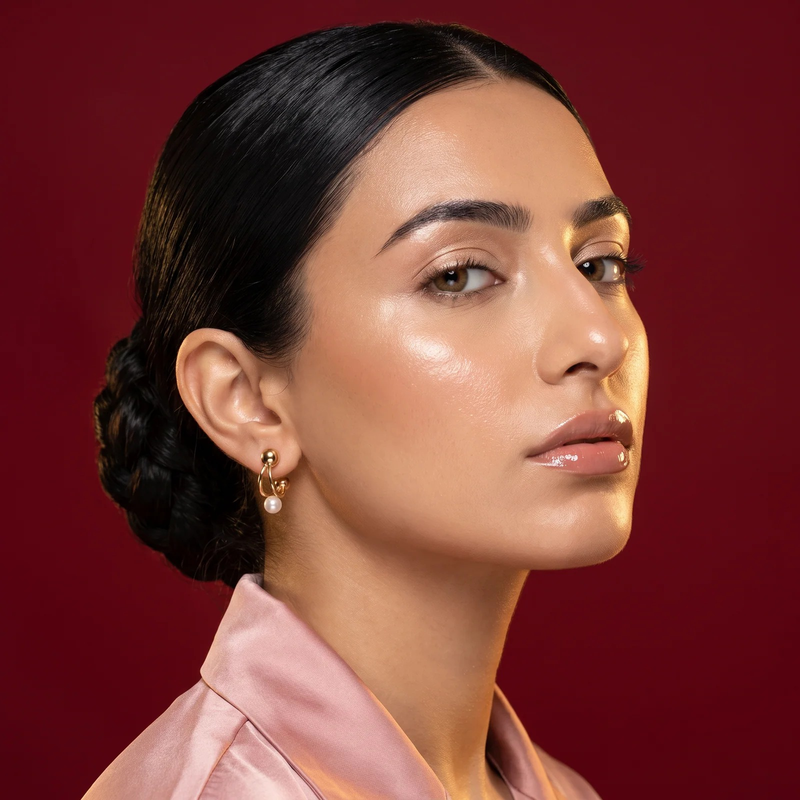 Side profile on ear: Pearl Cluster Hoop Stud