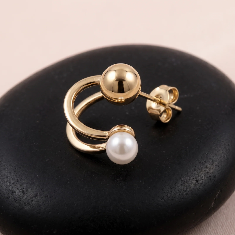Close-up detail of Pearl Cluster Hoop Stud