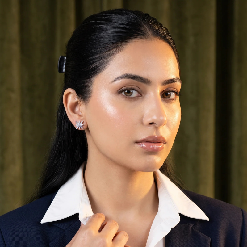 Model wearing Crystal Northstar Stud Earrings