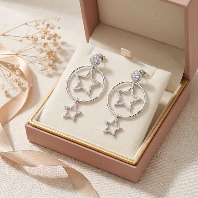 Gift box: Silver Celestial Star Hoop Drop Earring
