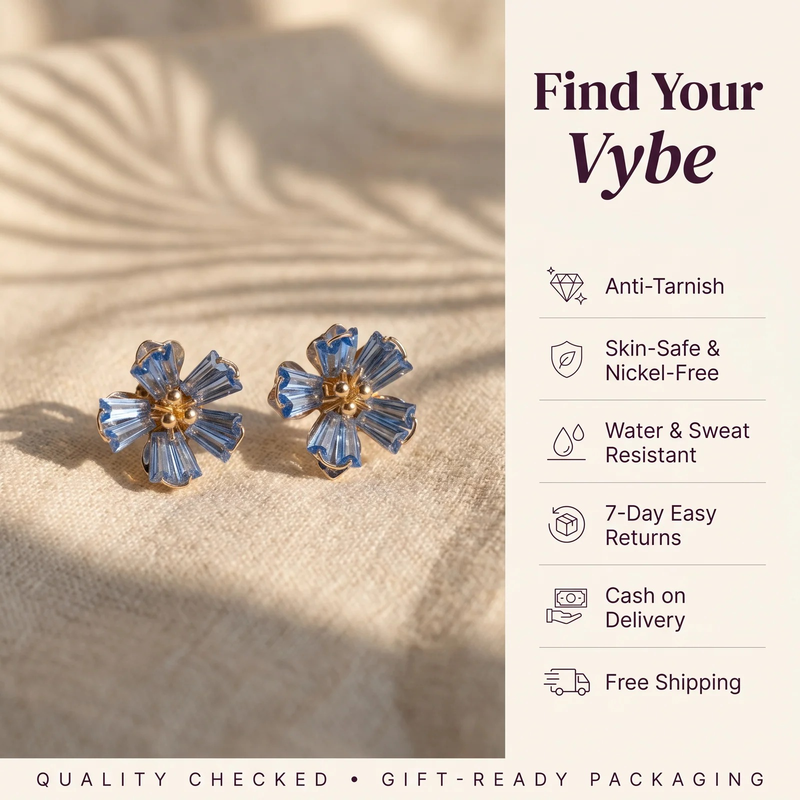 Features and promises: Sapphire Crystal Flower Stud Earrings