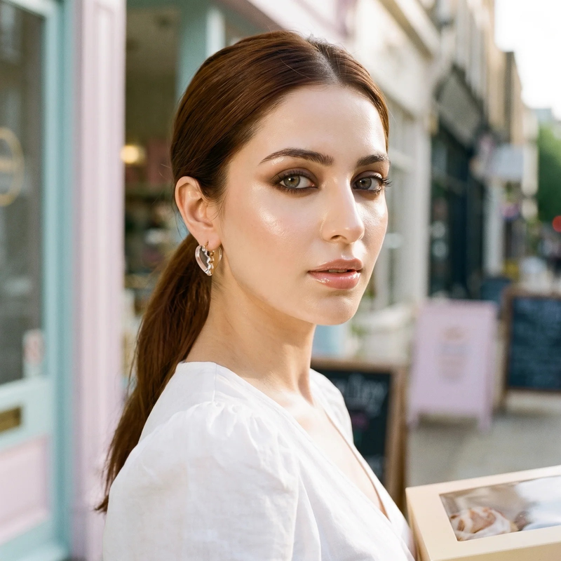 Styled look: Clear Acrylic Broken Heart Hoop Earrings